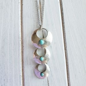 Necklace 32” Silver Tone Long Boho Southwest Turquoise-like Stone